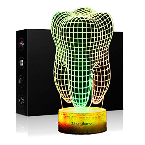 image for Idee Monto 3D Night Light Lamp Tooth Shape Touch Table Lighting 7 Colo