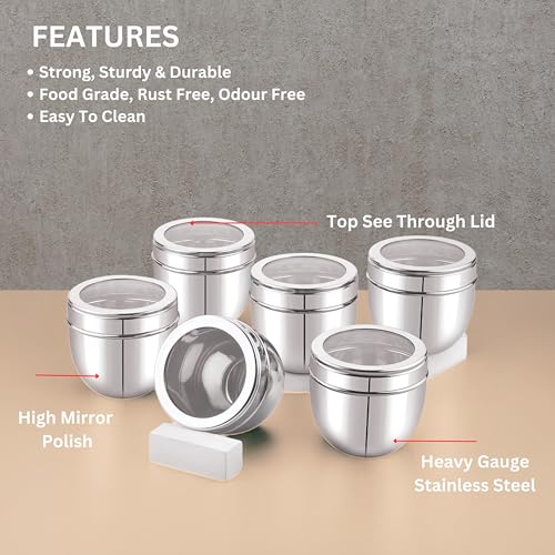 Image of Ebun Stainless Steel See Through Containers for Kitchen | Conical Shape Small Stainless Steel Dabba Set for Kitchen | Steel Container with Lid | 200 Ml, 300 Ml and 450 Ml | 18 Pcs Combo Set