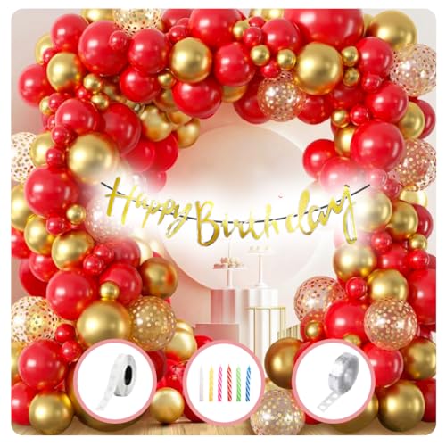 Image of WP WANNA PARTY Elegant Birthday Decoration Items Kit - 47Pcs Including Happy Birthday Banner , Red & Gold Balloons ,Confetti Balloons for Adults,Wife, Husband, Boyfriend, Girlfriend