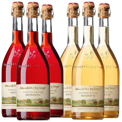 6er Probierpaket Duftig & Fruchtig Alkoholfrei Prickelnd Jörg Geiger mit Gratis Sektverschluss