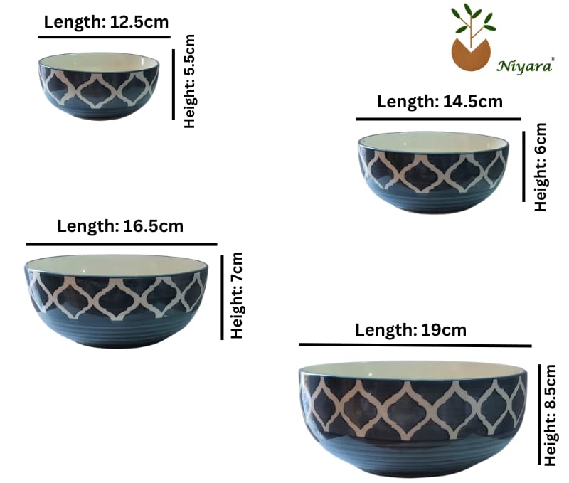 Image of Niyara Stoneware Handmade Ceramic Stylish Premium Serving Bowls /Salad Tray Microwave Dishwasher Safe Set of 4 (Grey Moroccan)