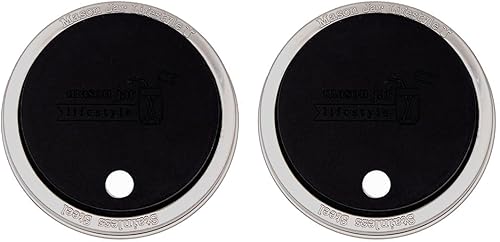 Paquete de 2 vasos de silicona de boca ancha con agujero para popote y tapas de fermentación con bandas de acero inoxidable Mason Jar Lifestyle