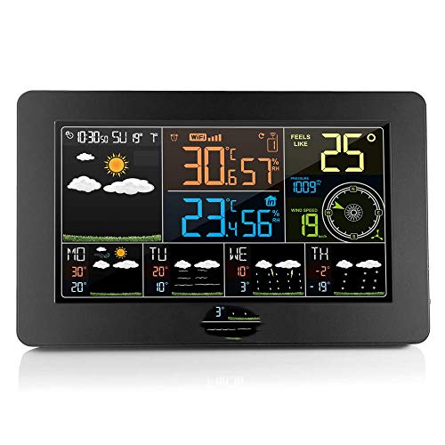 Digital LCD Wecker Wetterstation WiFi Indoor Outdoor Temperatur Luftfeuchtigkeit Druck Wind Wettervorhersage Uhr