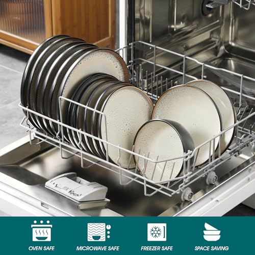 Image of vancasso Plates and Bowls Sets, Ceramic Dinnerware Sets Stoneware Kitchen Dishes Dishware Mircowave and Dishwasher Safe, 18 Pieces, Oyster White