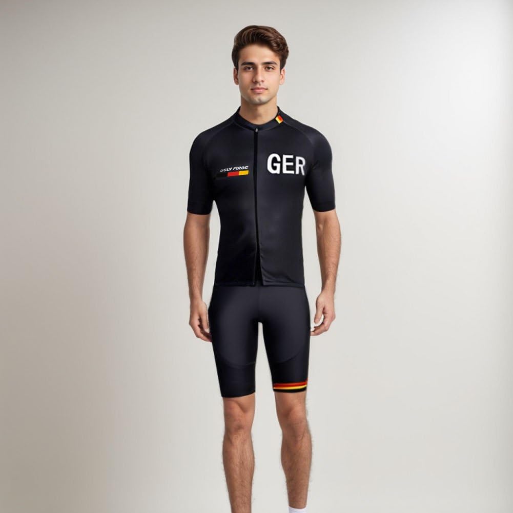 UGLY FROG Herren Radtrikot Set Kurzarm mit Sitzpolster für MTB Rennrad Fahrrad Jersey + Bib Shorts Radsportanzug (XS-6XL)/Skinsuit