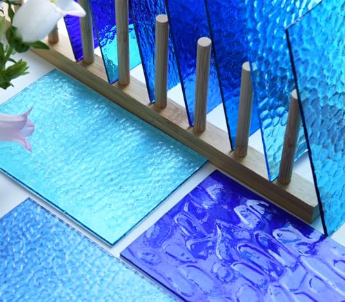 CHICSHIS 10 Blätter Blau Transparentes Kathedralglas-Set für Kunsthandwerk, 6x4 Zoll Farbige Strukturierte Glasfliesen für DIY und Lebendige Mosaikkunst