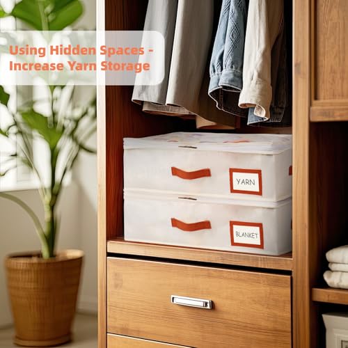 Image of Coopay Underbed Yarn Storage, 2 Pack Large Crochet Bag with Transparent Design & Easy-to-sort Labels Holder, Yarn Bag for Knitting Needles Crochet Accessories, Beige
