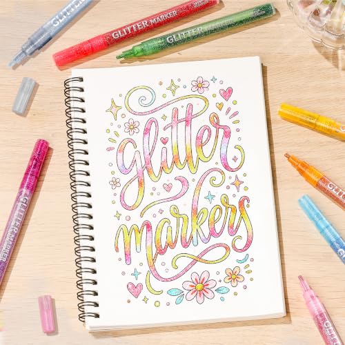 Image of 18 Metallic Colors Glitter Markers, Acrylic Paint Markers 2mm Medium Tip | Water-Based,Non-Toxic Ink Glitter Paint Pens for Adults Rock Painting, Fabric, Cards, Journaling & DIY Crafts
