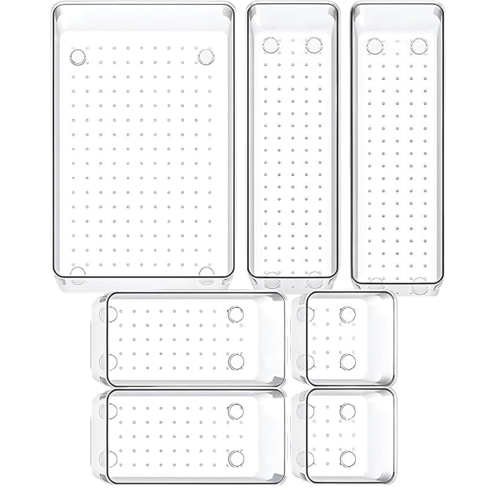 Set of 7 Unbreakable Clear Plastic Storage Dividers,Drawer Dividers trays for bathroom,office supplies, jewelry,Multipurpose Storage Bins/Dressing Table Organizer/Plastic desk Drawer Organizer-image-22