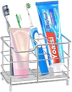 Yoassi Toothbrush Holder 304 Stainless Steel Toothbrush Caddy 6 Slots Metal Toothbrush Holders Electric Toothbrush Toothpaste Stand for Bathroom, Facial Cleanser, Comb