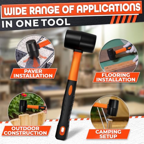 Image of Rubber Mallet Hammer 8 Oz, Soft Face Non-Marring Head (Orange) | Small Mallet with Non-Slip Ergonomic Grip for Woodworking, Tile, Flooring, Furniture Assembly, Jewelry, and Leatherwork