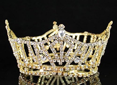 Mid-size Full Crown Austrian Rhinestone Crystal Tiara Pageant Bridal T1297g Gold