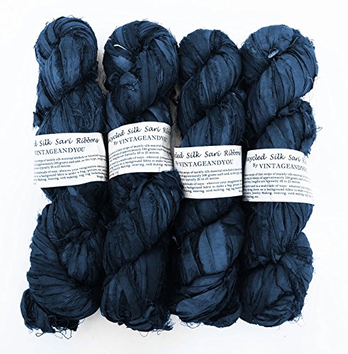 100G Recycled Sari Silk Ribbon Yarn, Jewelry Making Trim - Prussian Blue #TOP5