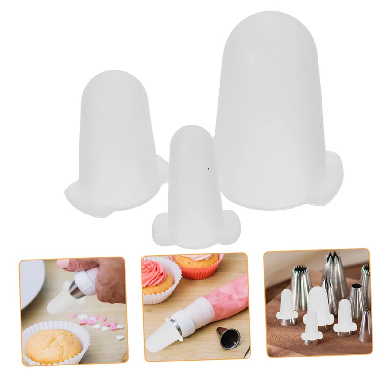 Cubiertas de Silicona para Boquillas de Decoración de Pasteles 6 Piezas | Blanco, Tamaño Pequeño Mediano y Grande, Fácil de Usar, Aptas Mayoría de Boquillas de Manga Pastelera