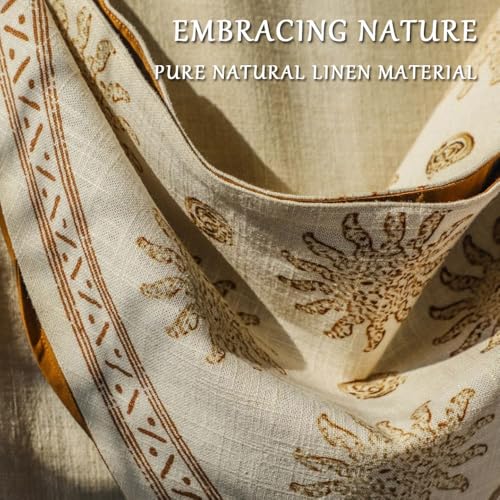 Bohemian Linen Crossbody Bag for Women，Casual Hobo Bags with Flower Patterns/Braided Tassel Shoulder Straps4