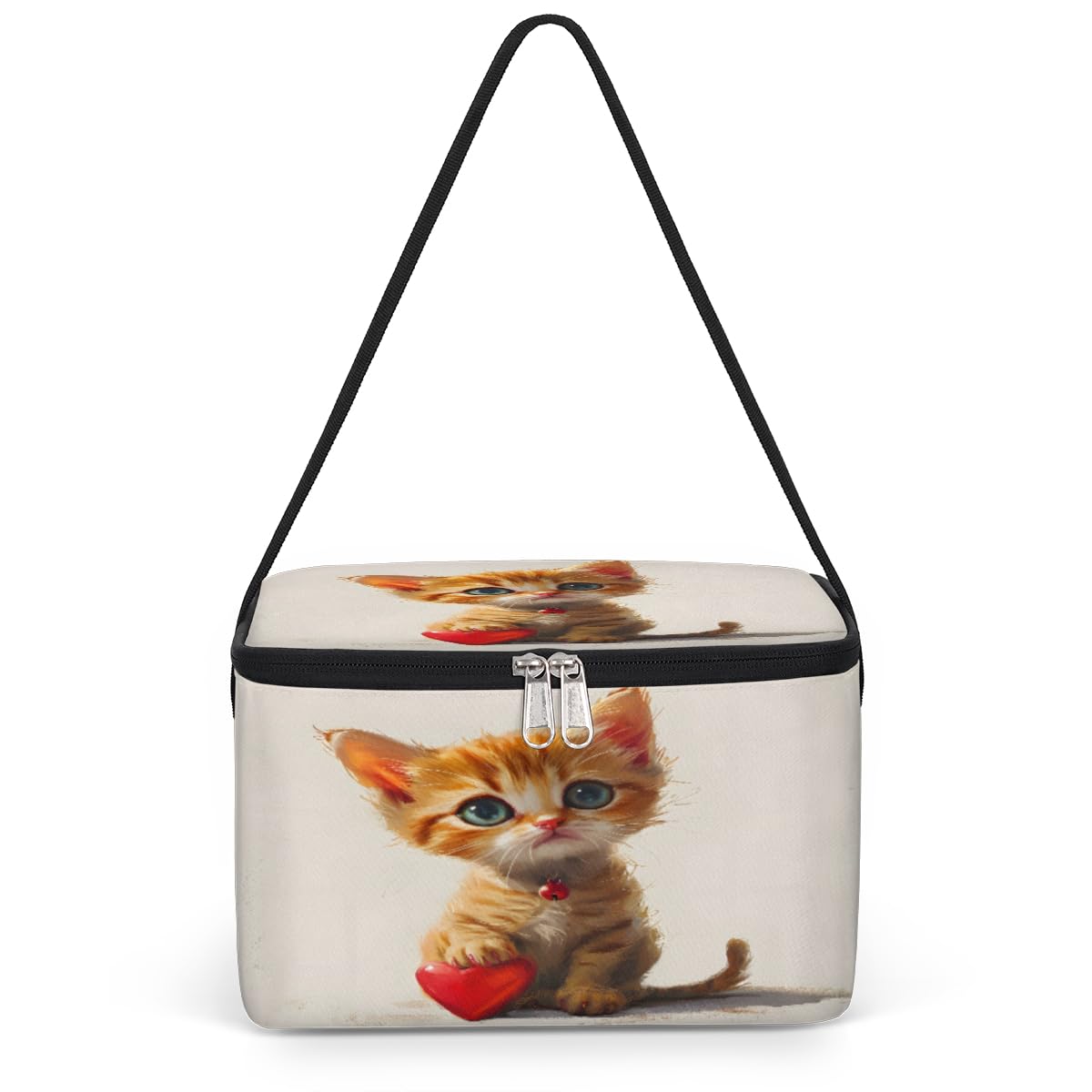 GzLeyigou Cute Kitten Lunch Bags for Women Men 9 Cans, Hot & Cold Food Delivery Bag Insulated Grocery Bag Insulated Lunch Box Valentine's Day Cat Cooler Bag for Office Work Picnic Beach
