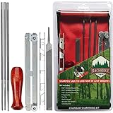 Chainsaw Sharpener File Kit – Flat, 5/32, 3/16, 7/32 Inch Round Files, Raker Tooth Depth Gauge, Blade Filing Guide, Wood Handle & Tool Pouch – Used to Sharpen Chain Saw Teeth - 8 Piece Sharpening Set