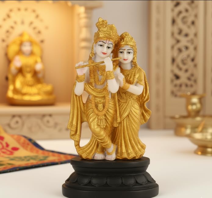 Image of Resin Radha Krishna Idol Premium Golden Finish Handcrafted Divine Murti for Home Mandir Pooja Room Spiritual Decor and Gifting