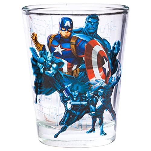 Image of Silver Buffalo Marvel Avengers Featuring Captain America, Hulk, Iron Man, and Thor 4 Pack Mini Glasses, 1.5 Ounces