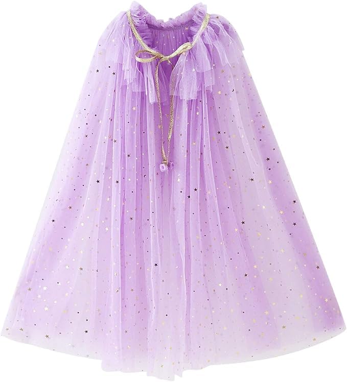 Image of Princess Cape for Girls - Colorful Sequin Cloak with Crown and Wand for Birthday, Halloween, Fancy Dress & Carnival