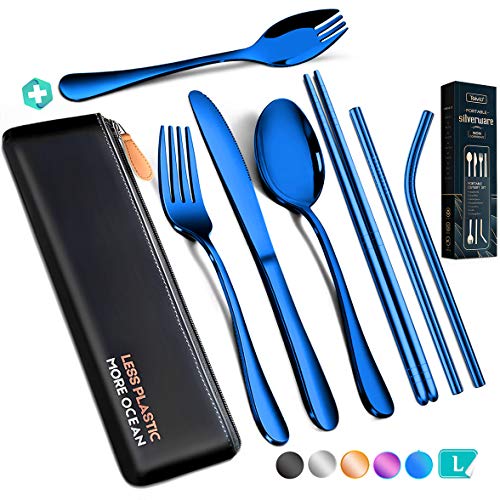 Reusable Utensils with Case - Travel Utensils - Portable Flatware Stainless Set