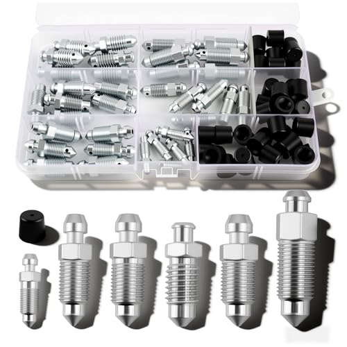 36PCS Multi-Size Car Brake Bleeder Screw Kit with Brake Bleeder Caps,Metric/SAE Cars Brakes Bleeders Valve Replacement for Models H9402-6 H9403-6,Screw Brakes Bleeders Kit with Box
