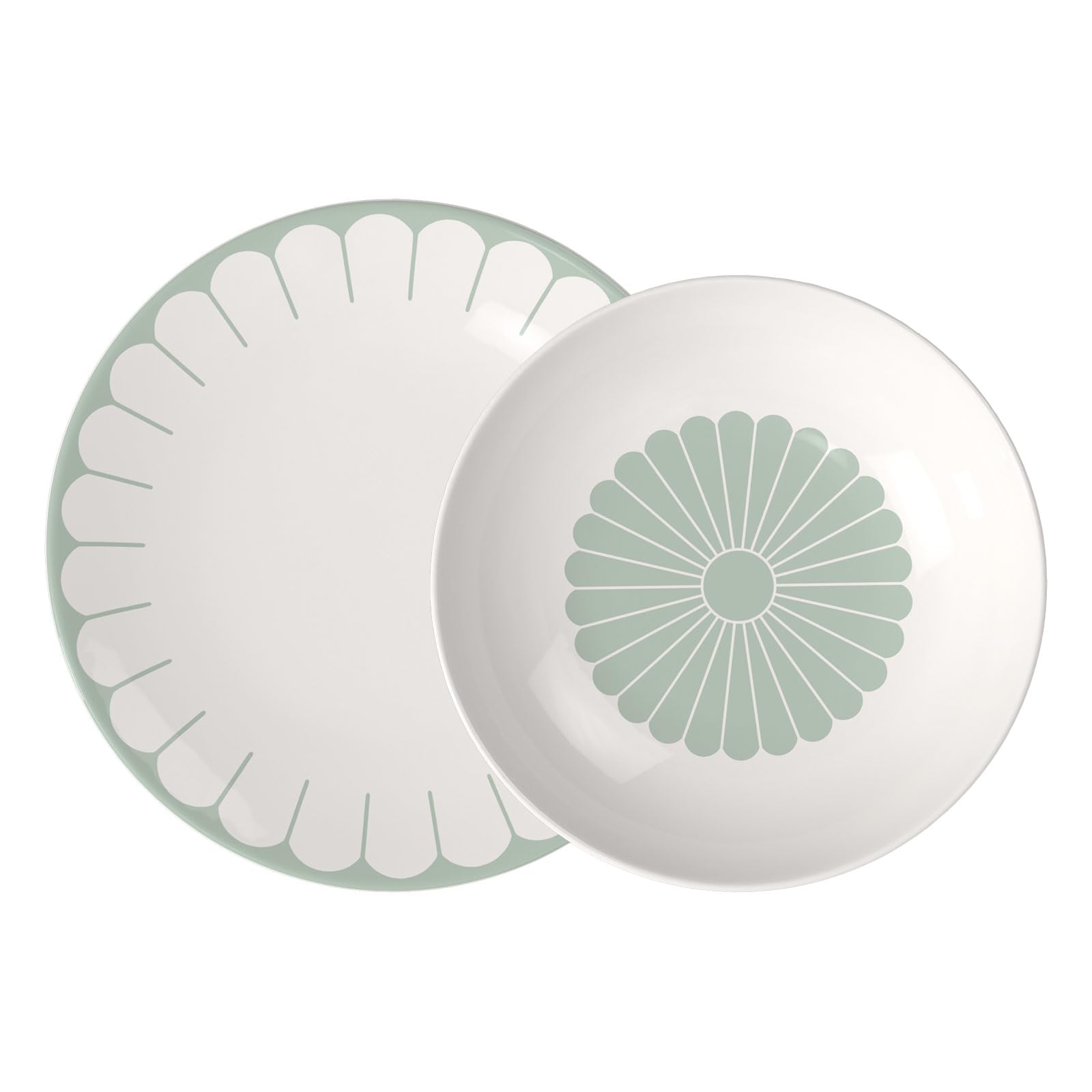 Villeroy & Boch Fleur Vert Service de table 12 pièces, assiettes plates (27 cm) et bols à soupe/pâtes (24 cm) pour 6 personnes, passe au lave-vaisselle et au micro-ondes, porcelaine de qualité
