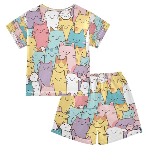 senya Short Sleeve Pajamas Sets Summer Cotton Sleepwear Seamless Pattern Of Cats2