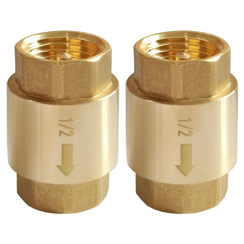 Uenede 2PCS Brass 1/2 Inch NPT In-line Spring Check Valve