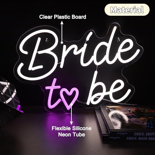 Image of Bride to Be Wedding Sign, USB Powered Neon Signs with Dimmer and Sticky Hook, Hanging LED Light Sign Decorations, Home Decor for Bedroom Party Wall 16.54 * 11.42 inch