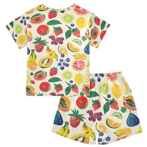 ALAZA Fruit Strawberry Lemon Pajamas Set Short Sleeve Cotton Sleepwear Summer Pjs 2 Piece 5-14Y2