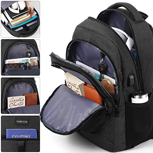 Black Backpack for Men and Women,School Backpack Bookbag for Teen Boys and Girls Laptop Backpack with USB for Collge Work Business3