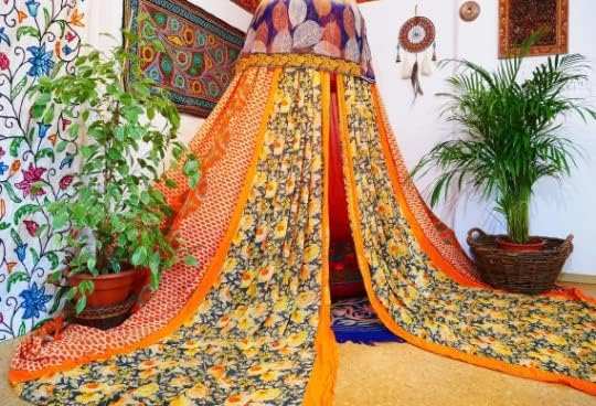Toldo de cama bohemio, dosel de sari  Cortinas de cama - Cama Montessori - Espacio de meditación  Dormitorio bohemio
