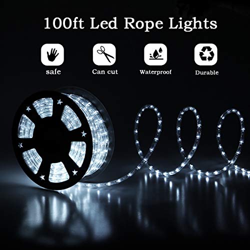 Buyagn 100Ft Led Rope Lights, Cuttable Connectable Outdoor String Lights Waterproof Decorative Lighting For Indoor/Outdoor, Deck, Patio, Backyards Garden Halloween Christmas Decorations(Cold White) #TOP3