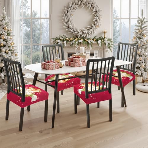 Image of SearchI Dining Chair Seat Covers Set of 6, Rear Covered, Christmas Bell