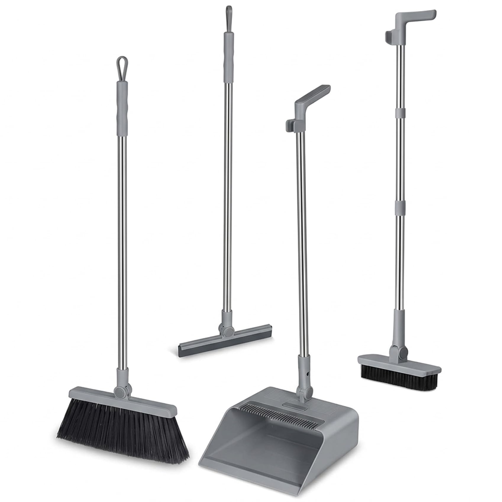 Bonalake Broom and Dust Pan, Broom and Dustpan Set with Push Brooms, Self-Cleaning Comb & Space-Saving Design for Indoor Outdoor Cleaning (Grey) Dust Pan and Dustpan Set