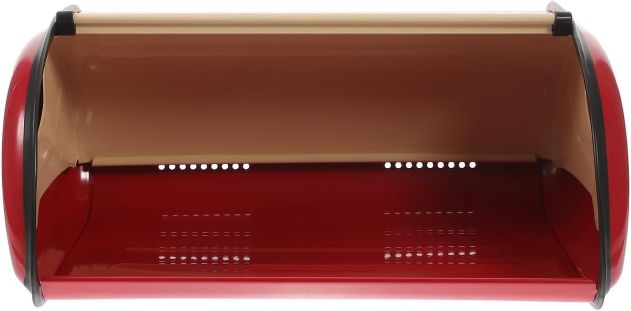 Vintage Red Kitchen Bread Box Drum Shape Large Bread Container for Countertop Storage