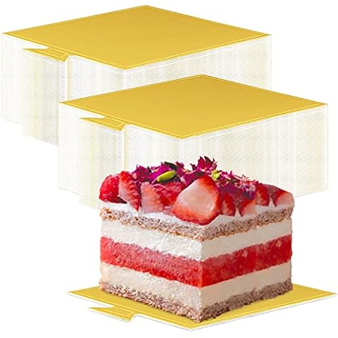 200 Pcs Mini Cake Boards, Golden Mousse Cake Boards Mini Cake Bases Cake Paper Board Cupcake Dessert Displays Tray Cardboard Dessert Board Pastry Base - Grease Proof (Square Cake Board) Cover