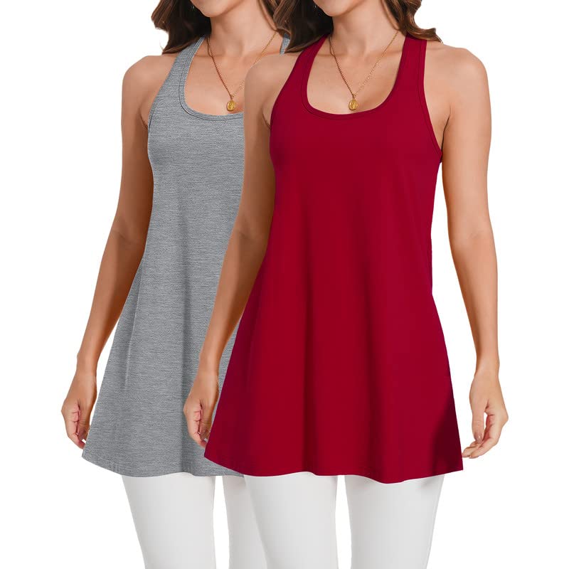 DYLHRacerback Cotton Long Tunic Tank Tops for Women Loose Fit Workout Tanks Sleeveless Layering Yoga Running Pack