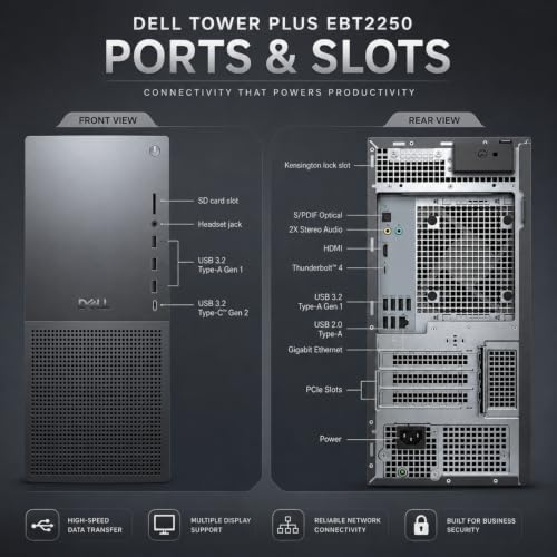 Image of Dell Tower Plus EBT2250 Desktop Ai Computer - Series 2 Intel Core Ultra 7 265 20-Core Processor up to 5.3 GHz, 64GB DDR5 RAM, 512GB NVMe SSD, Intel (R) Graphics, Windows 11 Pro, Graphite