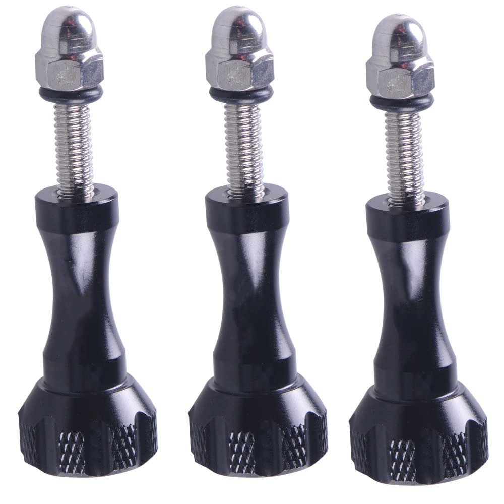 eWINNER 3pcs Long Aluminum Alloy Thumbscrew for Gopro Hero 13 12 11 10 9 8 7 6 5 4 Session 3+ Max Fusion/for Insta360 X5 X4 ONE X3 X2 X RS Ace Pro 2/for DJI OSMO Action 5 Pro 4 3 Cameras (Black-A)