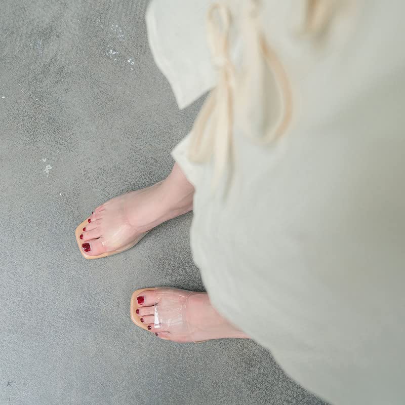 Women's Block Low Heel Clear Mule Sandals Square Toe Transparent Slide Dress Sandal for Office Work3