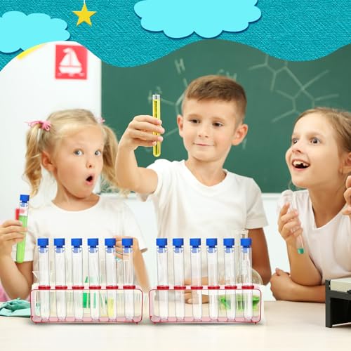 2 sets test tubes with rack clear plastic test with caps and 6 holes holder rack nurse party decorations shot tubes for scientific experiments party favors candyredintegrated