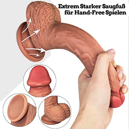 Fulutoy 21.5cm Realistischer Dildo mit starkem Saugnapf, klassische Dildos Weichen Zwei Layer Flüssiges Silikon Analdildo, Sexspielzeug mit Hoden, Real Dong Anal Plug Penis Nachbildung – Bild 4