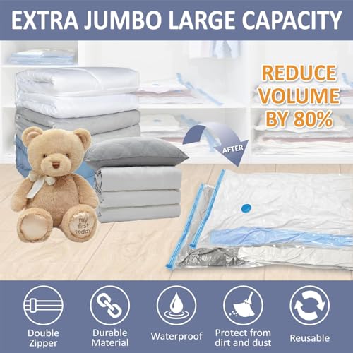 Image of 2 Big Jumbo Vacuum Bags for Travel, Space Saver Bags Compression Storage Bags,Storage Vacuum Sealer Bags for Clothes Storage, Vaccine Packing Bag Size (2 BIG JUMBO (80x120cm) - WITH HANDPUMP)