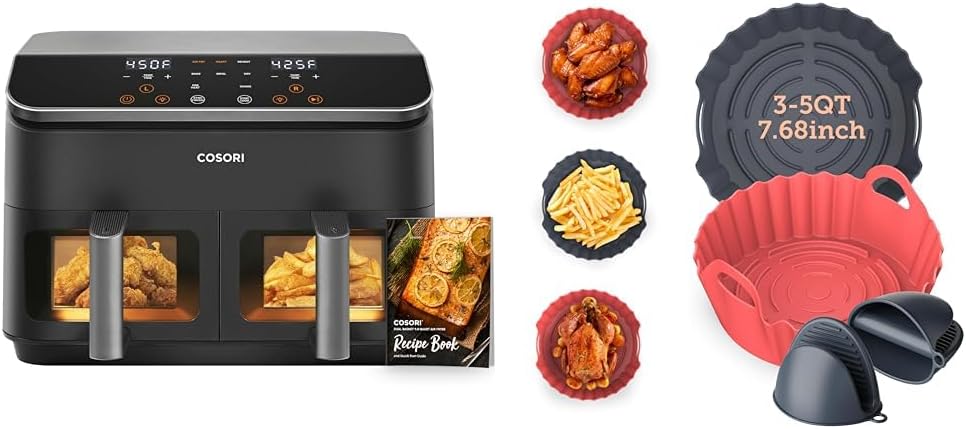 COSORI Dual Basket Air Fryer 9 Qt with 2 Silicone Liners for 3-5 Qt Air Fryers COSORI Dual Basket Air Fryer 9 Qt with 2 Silicone Liners for 3-5 Qt Air Fryers