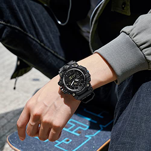 Wishfan Men’s Military Watch, Dual-Display Waterproof Sports Digital Watch Big Wrist For Men With Alarm (3169-Black) #TOP2