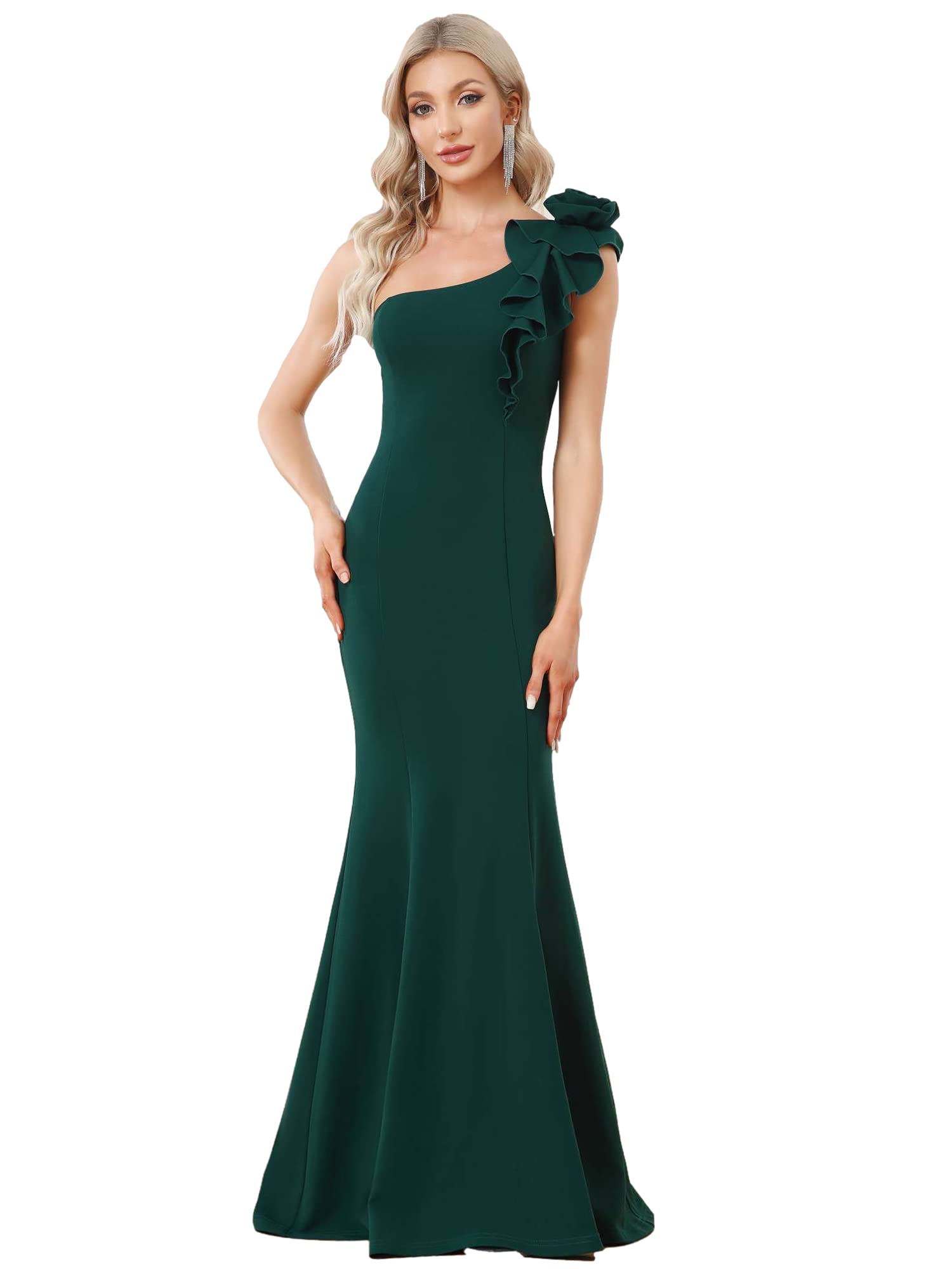 ALISA PAN Vestido de Fiesta Sirena Hoja de Loto Elástico Corte Imperio sin Mangas Largo para Mujer Elegantes 00052