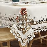 Arzoe Flower Embroidered Lace Cream Tablecloth Luxury Cutwork Table Cloths Cover Rectangular