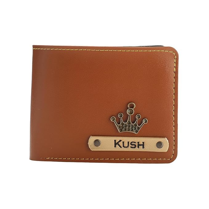 Image of Men's Vegan Leather Personalized Customised Print Wallet with Customized Name | Customizable with Name | Birthday Gift for Him (Tan)